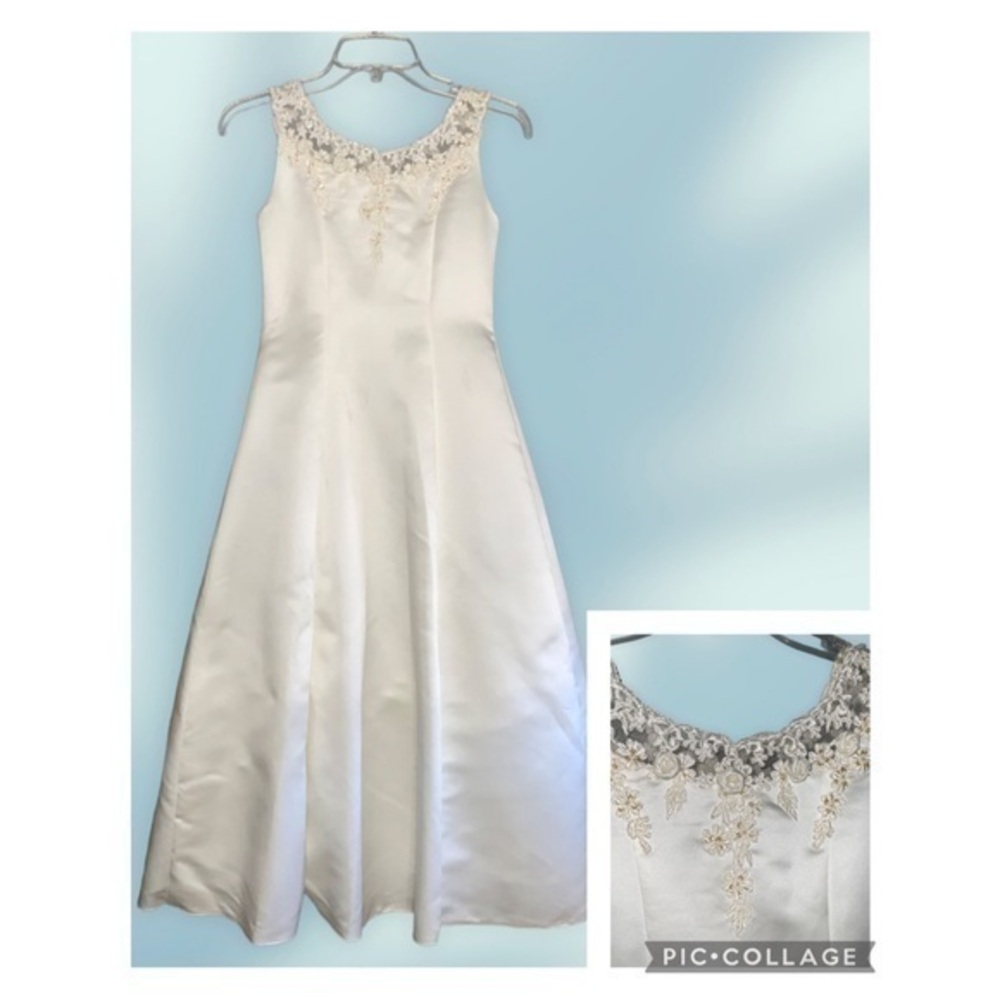 White Aspeed Girls Sleeveless Beaded Embroidered Tulle Formal Dress Size 12 NWT